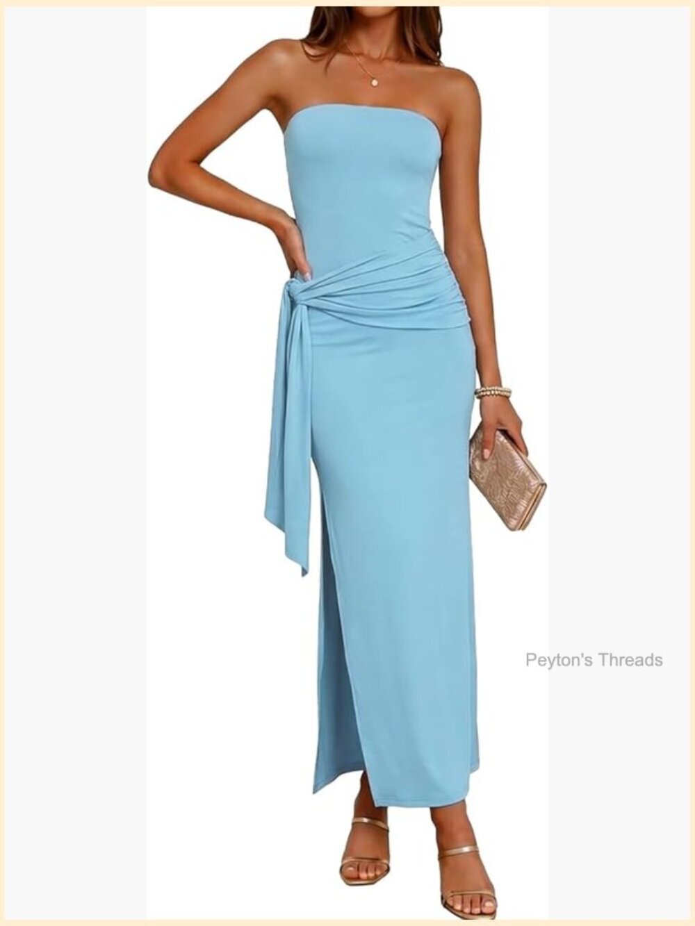 Strapless Bodycon Maxi Tube Dress Side Slit Lace Up Y2k Long Dress